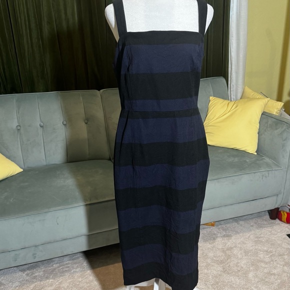Two Banana Republic Strappy Midi Dresses - solid black and navy/black stripes - Picture 5 of 8